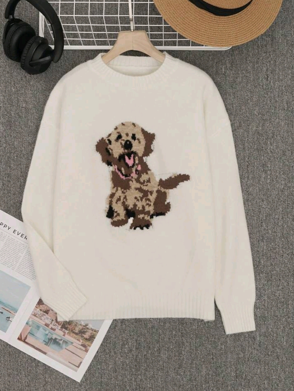 Cream Sweater with Brown Puppy Motif - Picture 4 of 5